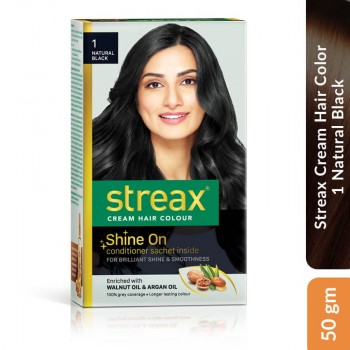 Streax Cream Hair Color 1 Natural Black, 50 gm